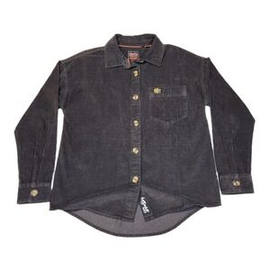 Superdry Womens L Chunky Cord Shirt Tailored Shacket Gray Workwear Button Up